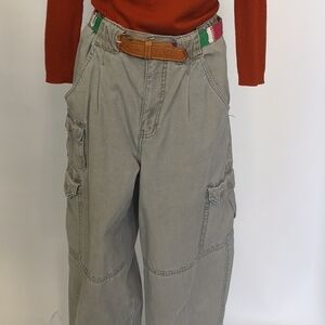 90s Vintage Cotton Oversized Boyfriend Beige 7-pocket Gender Neutral Cargo Pants
